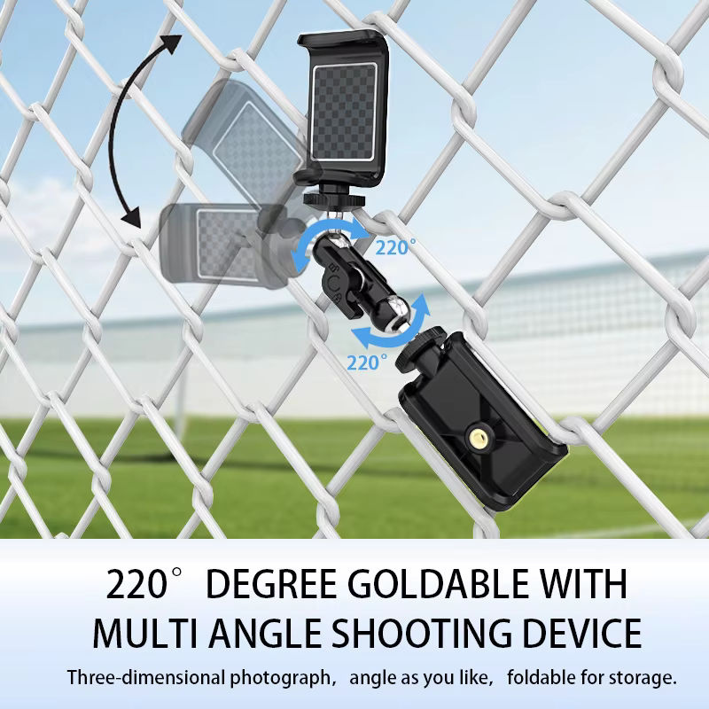 Handy-Zaunhalterung in Schwarz für Smartphones, GoPro, Insta360 und Mevo Start zur Aufnahme von Baseball, Softball und Tennis - Bild 2