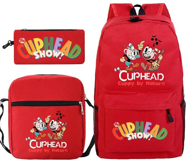 3-teiliges Schulrucksack-Set für Schüler in Rot aus Oxford-Stoff mit Schultasche, Schultergurt und Federmäppchen - Bild 1