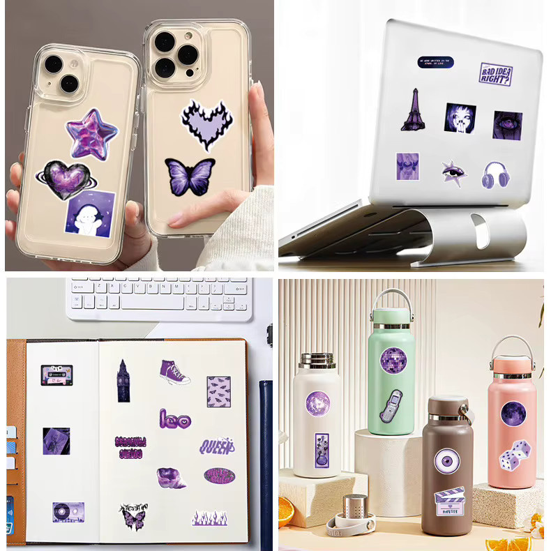 50 oder 100 Stück lila Y2K Mädchen Doodle Aufkleber, wasserfeste Aufkleber für Schreibwaren, Telefon, Koffer, Roller, Helm und Auto - Bild 4