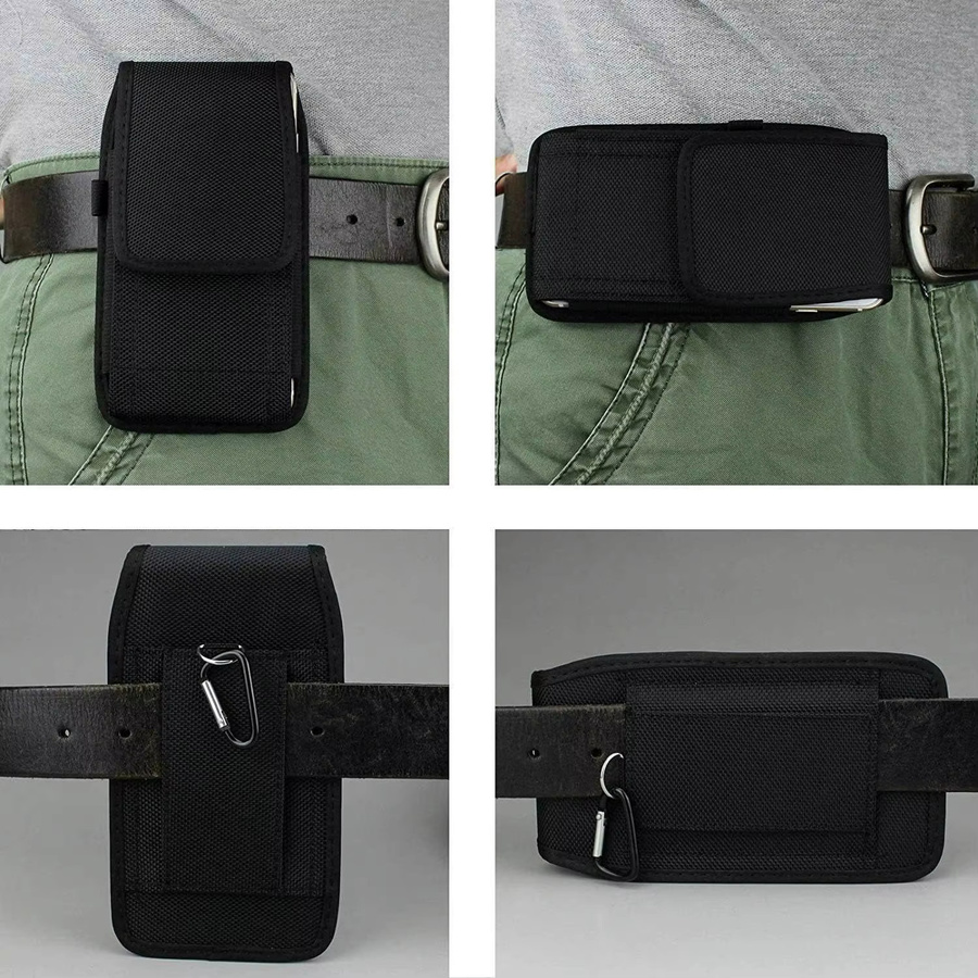 Universelle Nylon-Gürtelholster Handytasche in Schwarz für Smartphones von 4,7 bis 6,8 Zoll mit Karabinerhaken für vertikale und horizontale Nutzung - Bild 3