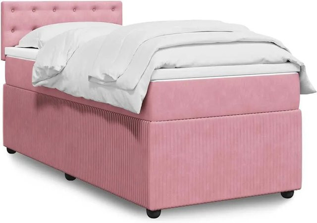 vidaXL Boxspringbett mit Matratze in Rosa, Hybrid-Design mit Samtbezug, USB-Ladeport und Unterbettbeleuchtung, B/T: 90 x 200 cm - Bild 1