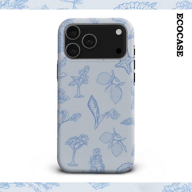 Handyhülle Küste und Blumen für iPhone 17 16 15 14 13 12 11 Pro Max Plus in Blau mit doppelschichtiger Rückseite - Bild 1