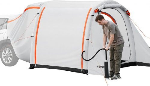 VEVOR Inflatable SUV Tent mit Markise, 3-Jahreszeiten Heckklappenzelt für Outdoor-Camping, wasserdicht PU2000mm mit Belüftungstüren und Mesh-Fenstern, inklusive Luftpumpe, B/T: 2,44 x 2,04 m - Bild 1