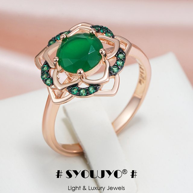 SYOUJYO Ring 585 Roségold, Grüne Blume, Zirkonia, Damen - Bild 1