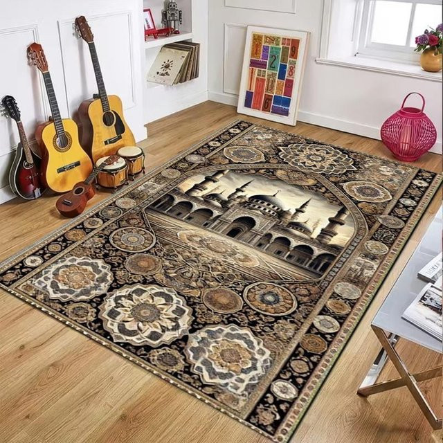 Dekorative Bodenmatte Rouxin nine mit islamischem Moschee-Muster und 2D-Visueller Effekt, Vintage Architektur Design, Mehrfarbig, B/T: 60 x 40 cm - Bild 1