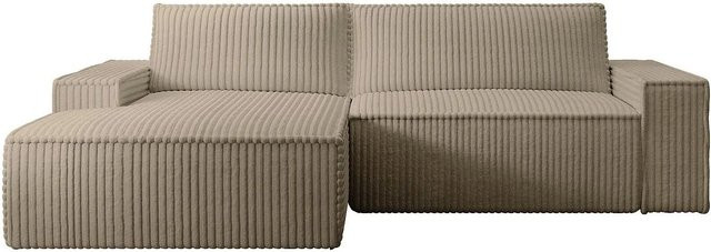 Vente-unique Schlafsofa Amelia in Taupe mit Cord-Bezug und L-Form - Bild 1