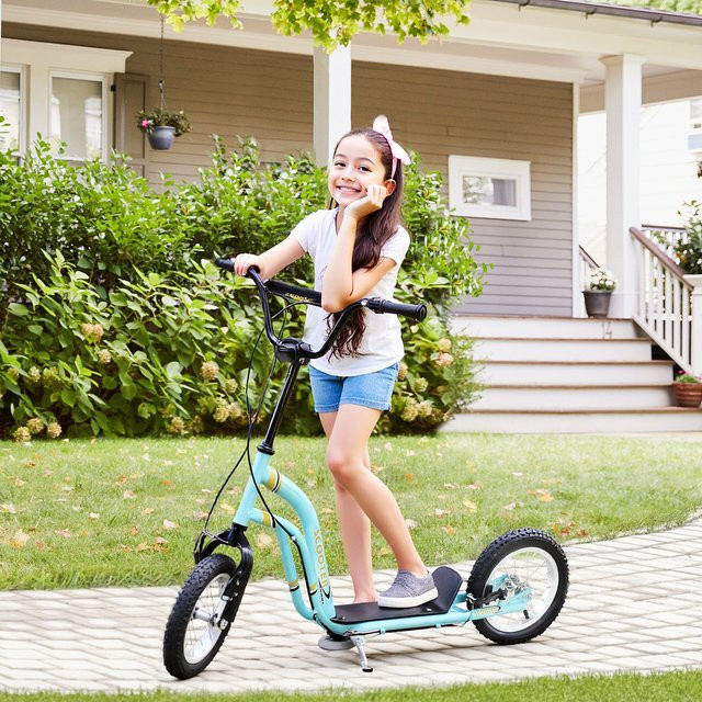 HOMCOM Kinderroller höhenverstellbar mit 12 Zoll Luftreifen in Hellblau - Bild 1