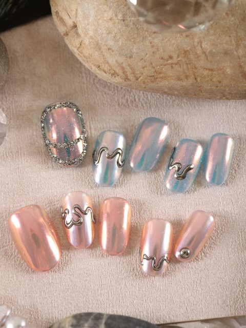 Y2Y Press on Nails Aurora Pink Blue, Schimmernd, 10 Stück - Bild 1