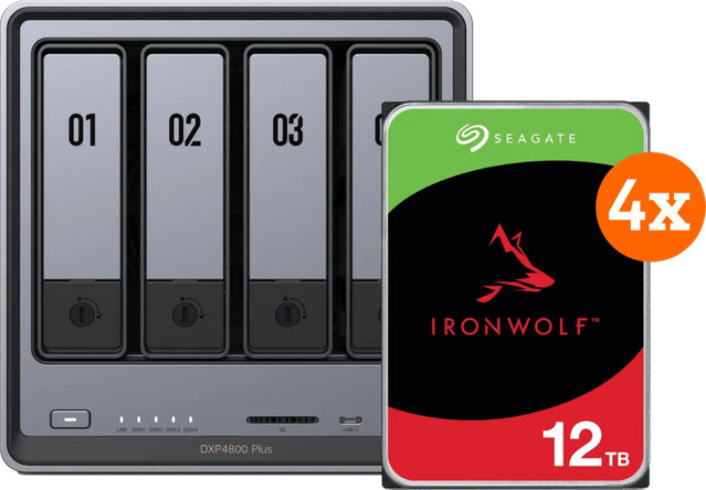 UGREEN NASync DXP4800 Plus NAS-System mit 4 Seagate Ironwolf 12 TB Festplatten in Grau - Bild 1
