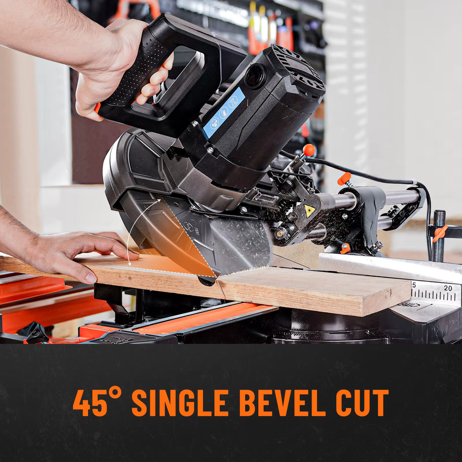 DOVAMAN Gehrungssäge mit 340 mm verschiebbarer Sägeblattführung, 2000 W, 3 TCT-Klingen, 45 Grad Abschrägung mit Laser für Holz, PVC und Metall - Bild 2