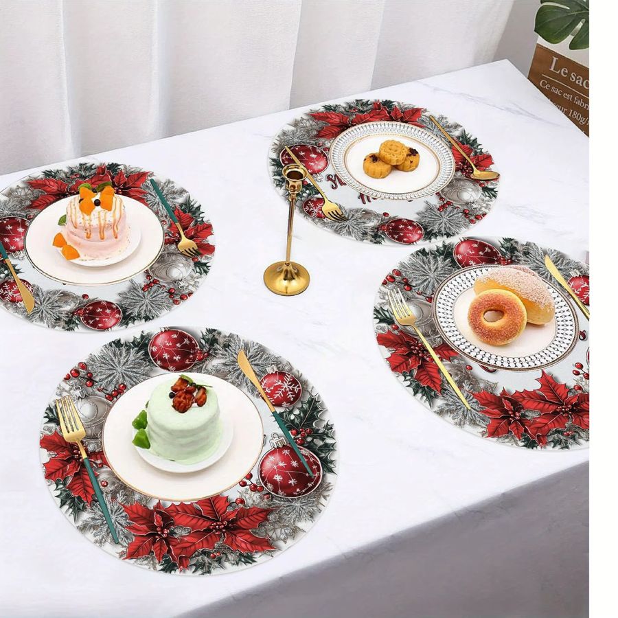 VIKAMA 4-teiliges Weihnachts-Tischset mit Schneeflocken-Design für deine festliche Tischdekoration - Bild 3
