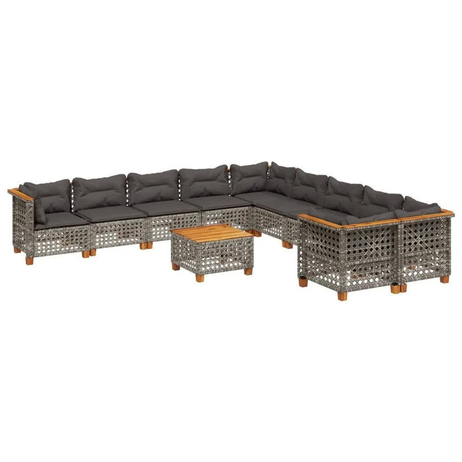 vidaXL 11-tlg Garten-Sofagarnitur aus Poly Rattan und Akazienholz in Grau mit Kissen Modell 92 - Bild 2