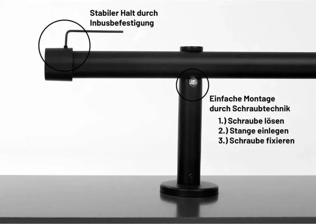 Deco-Raum Gardinenstange nach Maß mit 1 Kappe, Durchmesser: 25 mm, Länge: 190 cm, Schwarz - Bild 1