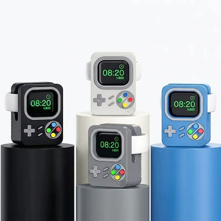 CHIICSMART Silikon Desktop-Halterung für Apple Watch Ladegerät im Retro-Computer-Design, Farbe: Blau - Bild 6
