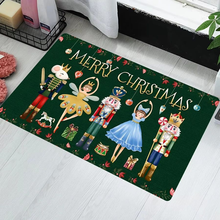 VIKAMA Weihnachts-Cartoon-Samt-Dekorationsteppich für die Eingangshalle, rutschfest und weich, Multicolor - Bild 3