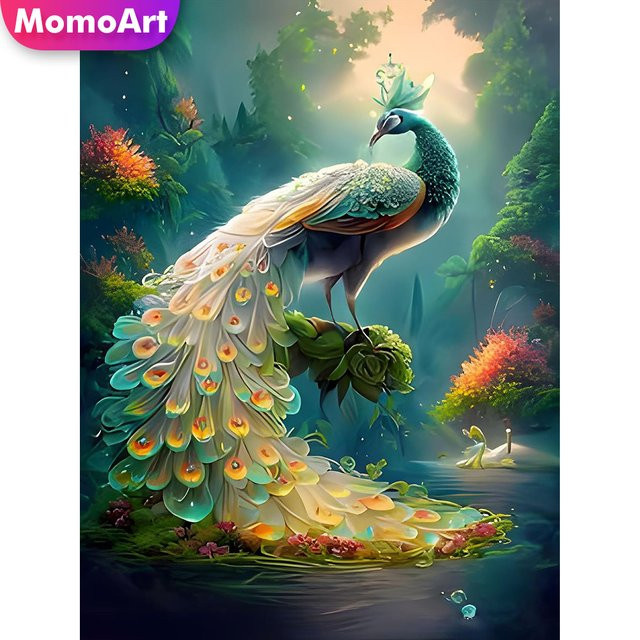 Momoart 5D-Diamantgemälde Pfau DIY-Mosaik-Set mit runden Steinen in Multicolour, B/H: 20 x 30 cm - Bild 1
