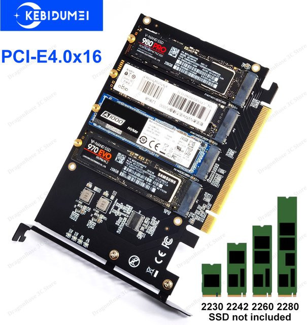 Kebidumei M.2 NVMe SSD zu PCIe 4.0 3.0 Adapter Erweiterungskarte in Schwarz für 2230 2242 2260 2280 SSDs - Bild 1
