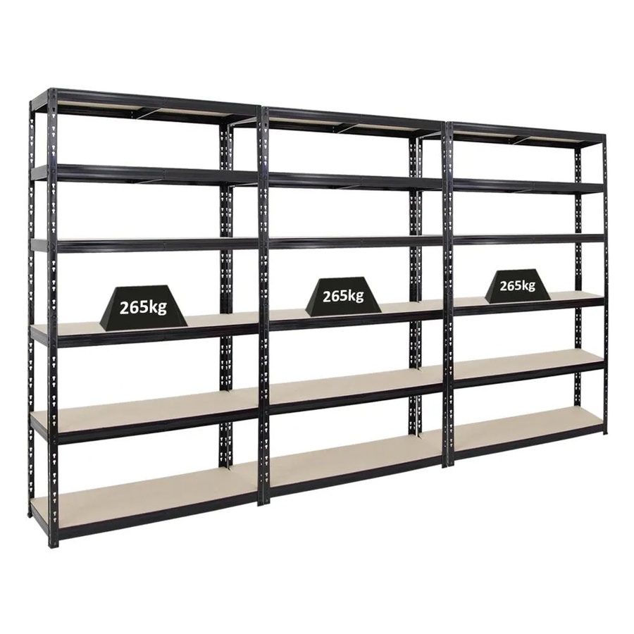PROREGAL Schwerlastregal Giant Tiger XL Set aus 3 Regalen, Schwarz, H x B x T: 220 x 120 x 40 cm, 6 Ebenen mit verstellbaren MDF-Holzplatten, Fachlast 265 kg - Bild 2