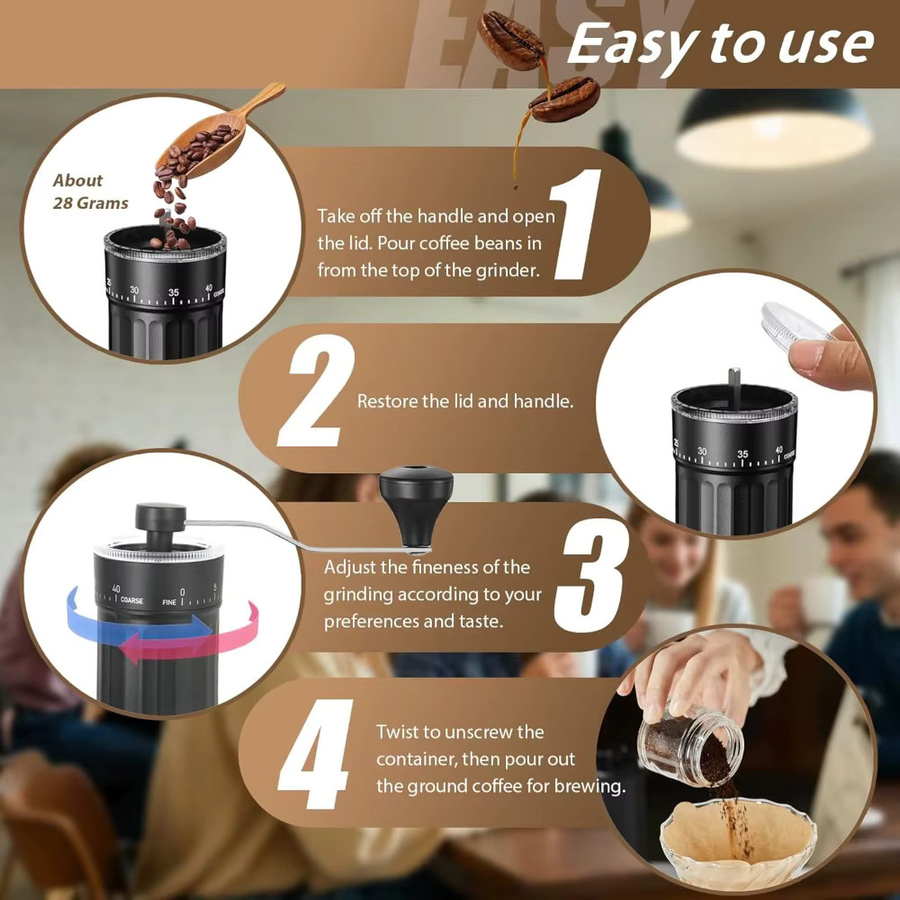 Manuelle Kaffeemühle von FEB.WIND in Schwarz mit 40 externen Mahlgrad-Anpassungen für Espresso, French Press und Camping - Bild 3