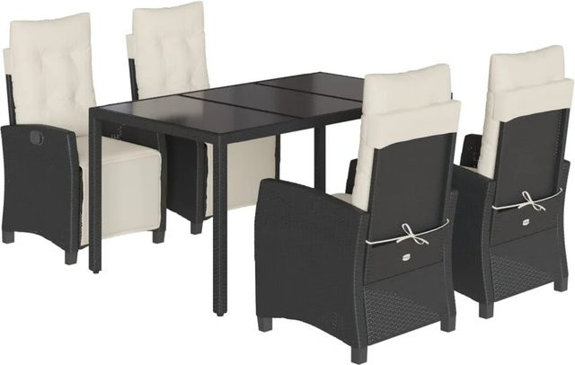 vidaXL 5-tlg Garten-Essgruppe aus Poly-Rattan mit Kissen in Schwarz und Cremeweiß, Modell 130 - Bild 1