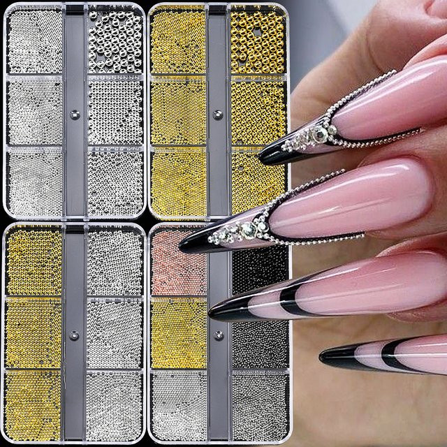 HotPress Nagel Charms, Edelstahl Kaviar Perlen, Gold/Silber, Mixed-Size - Bild 1