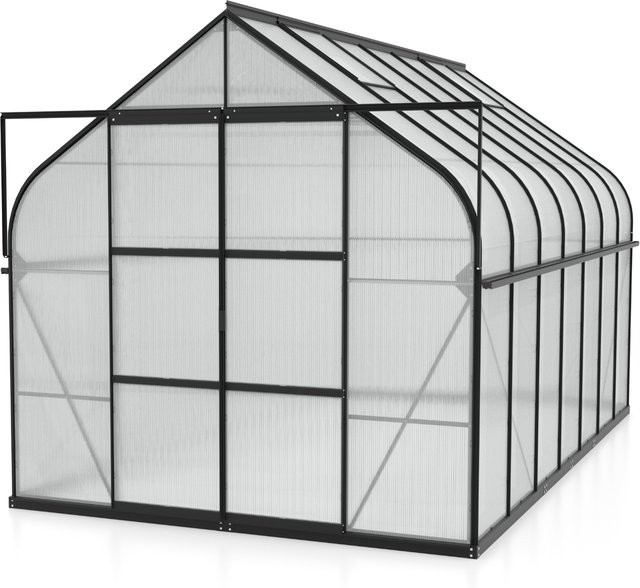Vitavia Gewächshaus Dione 11500 mit Stahlfundamentrahmen und Doppel-Schiebetür in Schwarz, 11,5 m² mit Polycarbonat-Verglasung und Glockendach - Bild 1