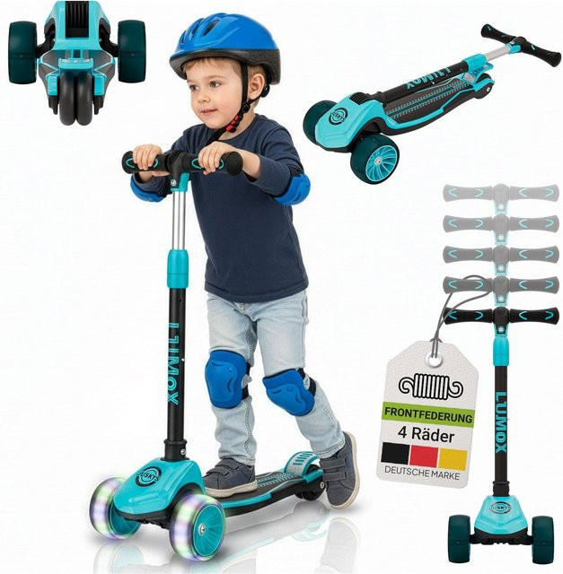 JUSKYS Kinderroller Lumox Blau Dreiradscooter mit LED-Rollen - Bild 1