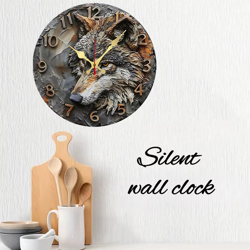 Geräuschlose runde Wanduhr aus Holz von Fox mit geometrischem Tierdesign in Multicolour, Durchmesser: 25 cm - Bild 3