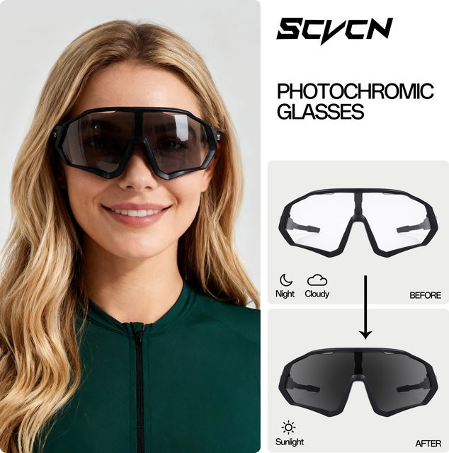 SCVCN Sportsonnenbrille, Photochrome, Vollrand, Black, Unisex, Kunststoff - Bild 1
