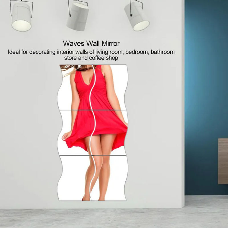 Tooarts 6-teiliges Set Wellen-Spiegelaufkleber in Weiß und Transparent mit geometrischem Design zur Wandmontage für dein Badezimmer oder dein Zuhause - Bild 3