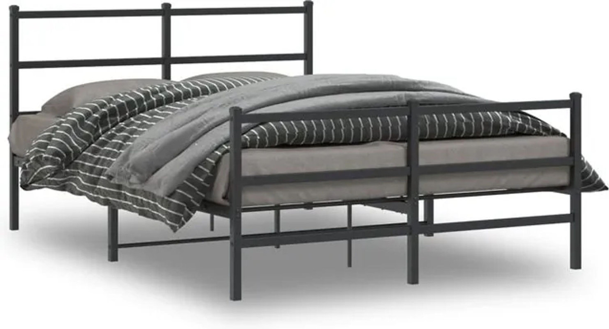 Vidaxl Metallbettgestell mit Kopfteil und Fußteil in Schwarz im Industrial-Stil, B/T/H: 135 x 190 cm - Bild 1