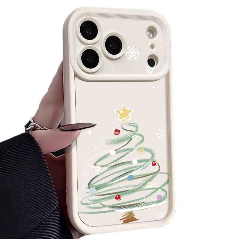 MOESOE Handyhülle mit Weihnachtsbaum-Muster für iPhone 12 bis 17 Pro Max aus Soft TPU Silikon in Beige oder Weiß - Bild 4