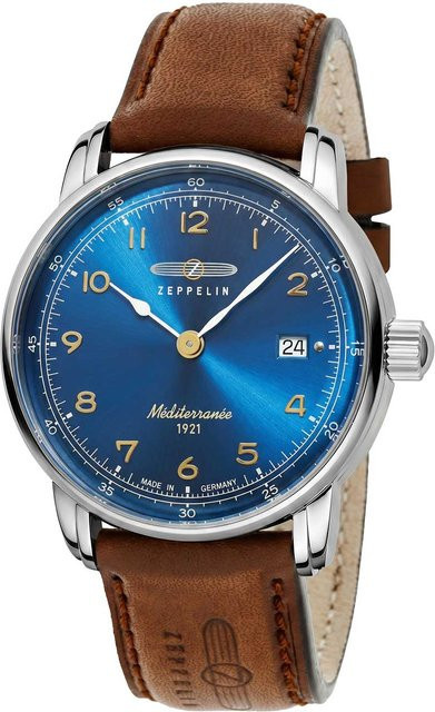 Zeppelin Armbanduhr, Quarz, Edelstahl, Blau, Leder, 40 mm, Herren - Bild 1