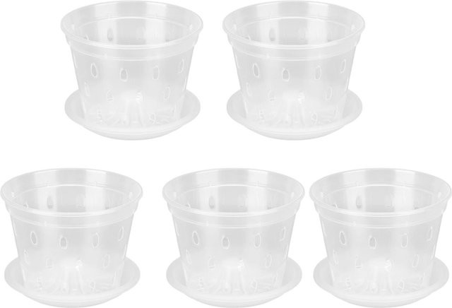 Neoglint 5er Set Orchideen-Blumentöpfe aus Kunststoff, transparent, atmungsaktiv mit Untertassen für innen und außen - Bild 1