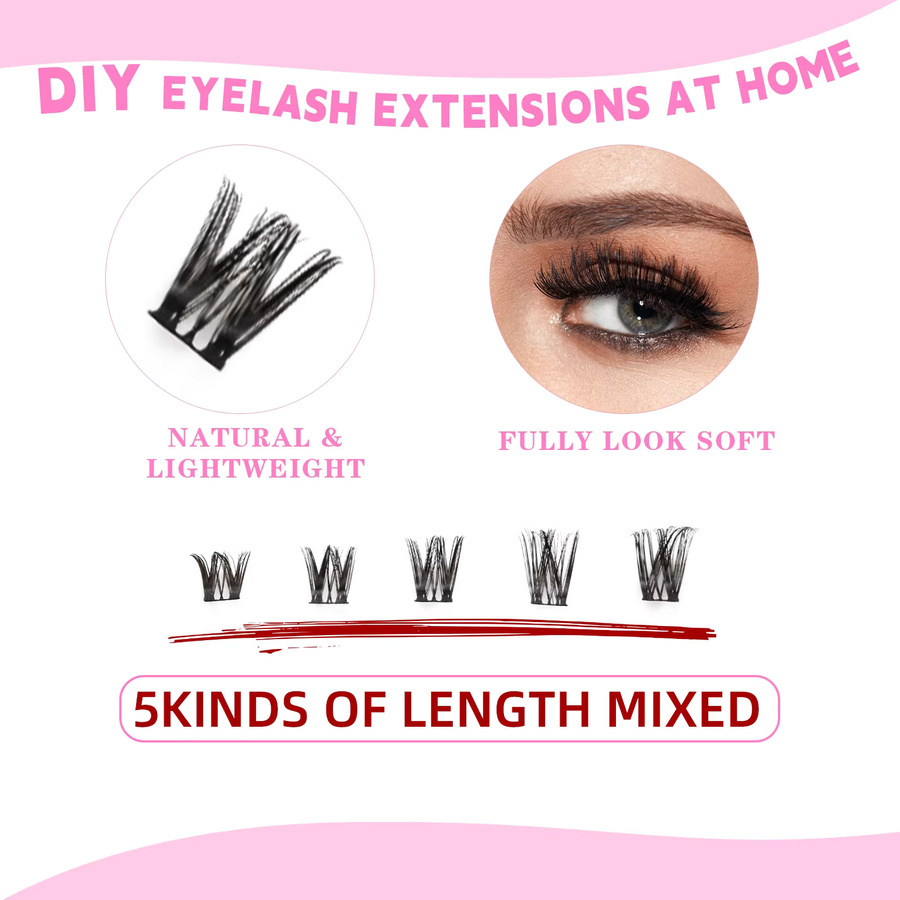 EYENGLE Wimpernverlängerungsset, 12 Reihen Mix Cluster Wimpern, Unisex - Bild 5