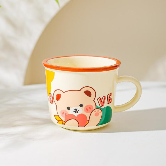 Yiran bag Keramik Becher mit niedlicher Haustier Cartoon Illustration, Weiß, 301-400 ml - Bild 1