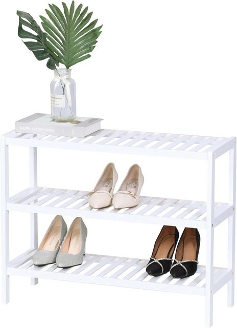 Relaxdays Schuhregal aus Bambus in Weiß, platzsparend für Flur, Diele und Ankleidezimmer, B/T/H: 54,5 x 24,5 x 70 cm - Bild 1