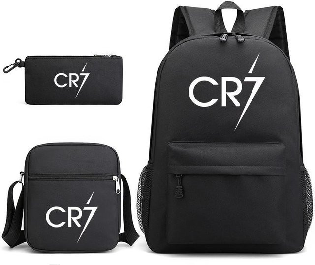 C Ronaldo Schultaschen-Set aus Canvas in Schwarz bestehend aus Rucksack, Umhängetasche und Federmäppchen - Bild 1