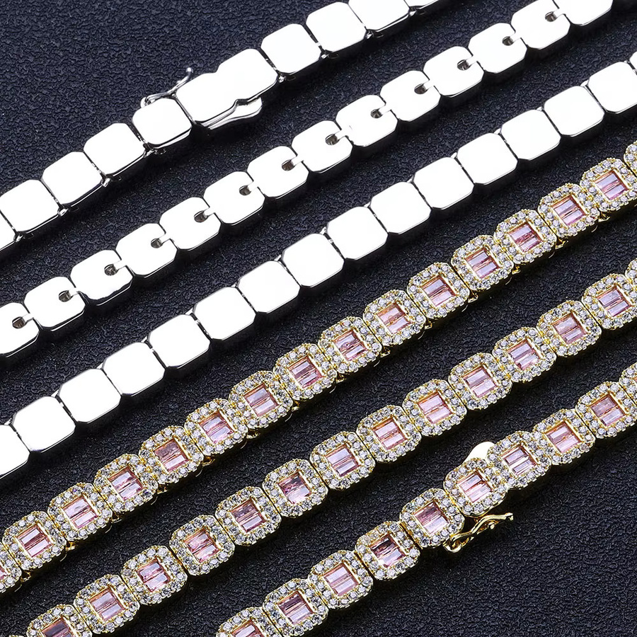ESKEEM Tenniskette, Lila Baguette CZ Diamant, Clustered Micro Pave - Bild 3