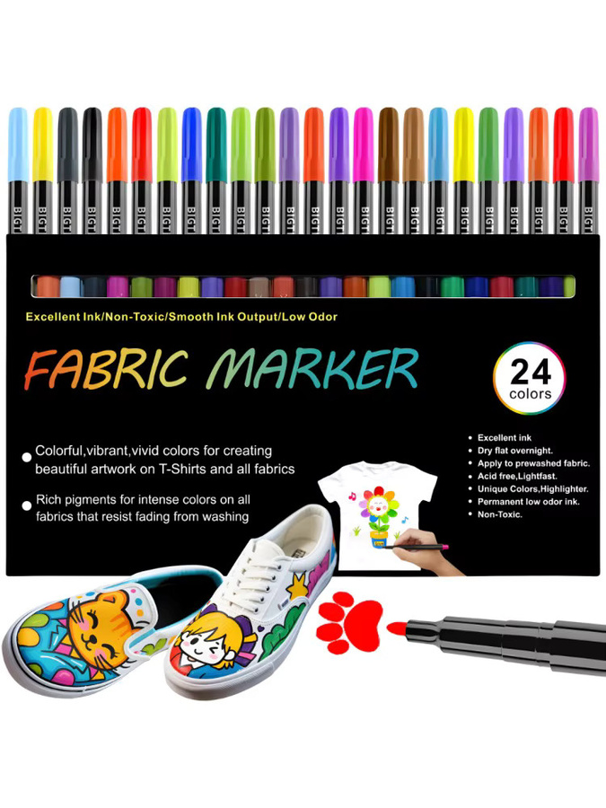 Kolorowys Stoffmarker Set mit 24 Farben, wasserfeste Textilstifte für Kleidung, T-Shirts und Canvas, maschinenwaschbar - Bild 6