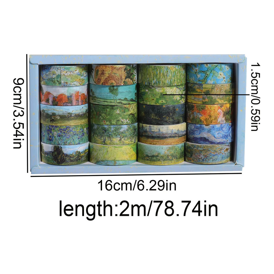 20 Rollen Washi Tape im Vintage Ölgemälde-Stil mit Blumen- und Landschaftsmustern, Multicolor, Dekoratives Papier für DIY Scrapbook und Geschenkverpackungen - Bild 2
