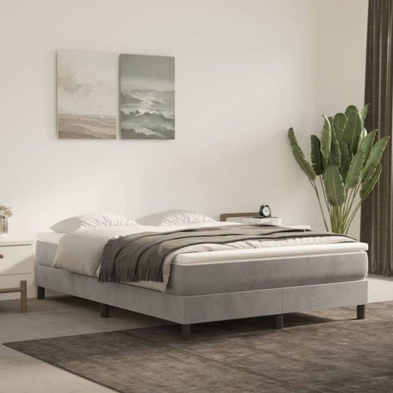 Vidaxl Boxspringbett mit Matratze aus Samt in Grau, B/T/H: 140 x 190 cm - Bild 1