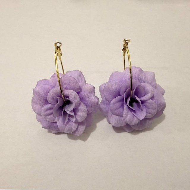 Creolen Rosenblüten, Messing, violett, Damen - Bild 1