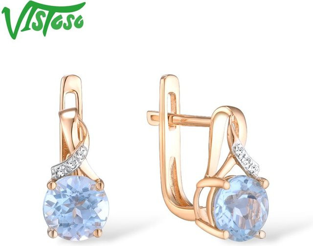 VISTOSO Goldohrringe, 14K / 9K Roségold, Diamant, Blauer Topas, Damen - Bild 1