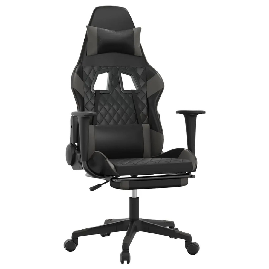 vidaXL Gaming-Stuhl Modell 4 in Schwarz & Grau aus Kunstleder mit Massagefunktion, Fußstütze und Kopfstütze - Bild 2