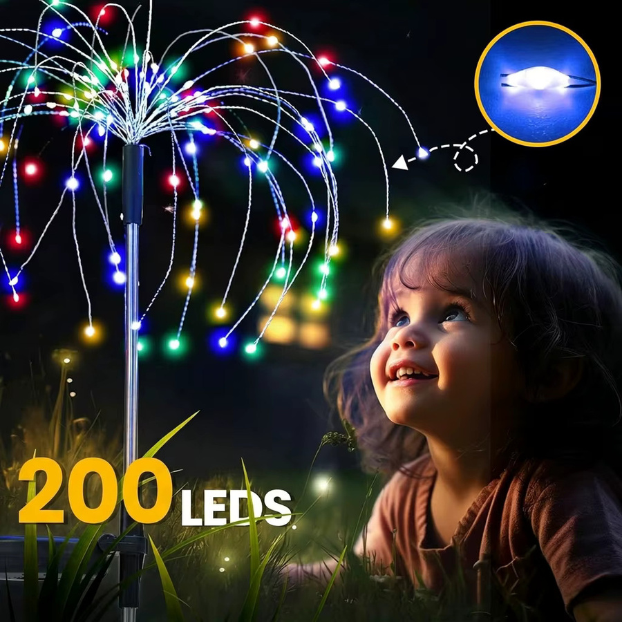 GHUSTAR 4er Set Solar-Gartenleuchten mit 200 RGB LED Feuerwerks-Effekt, wasserdichte Mehrfarben Außenbeleuchtung für Garten und Terrasse, Schwarz - Bild 2