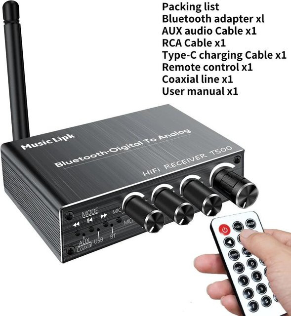 YJMP Electronic Bluetooth 6.0 Audio-Empfänger Stereo Low Latency Drahtlos-Adapter mit Koaxial-Wandler, USB-U-Disk-Wiedergabe und 6,5mm Mikrofon-Anschluss in Hellbraun - Bild 1