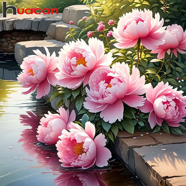 Huacan DIY Diamantmalerei Blumen Mosaik-Kunst Set mit runden Steinen B/B/H: 20 x 20 x 20 cm - Bild 1