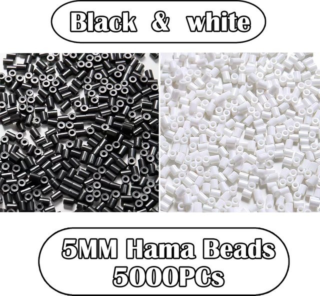 Yantjouet Hama Perlen, Pixel Art DIY Spielzeug, Schwarz Weiß, 5000 Stück - Bild 1