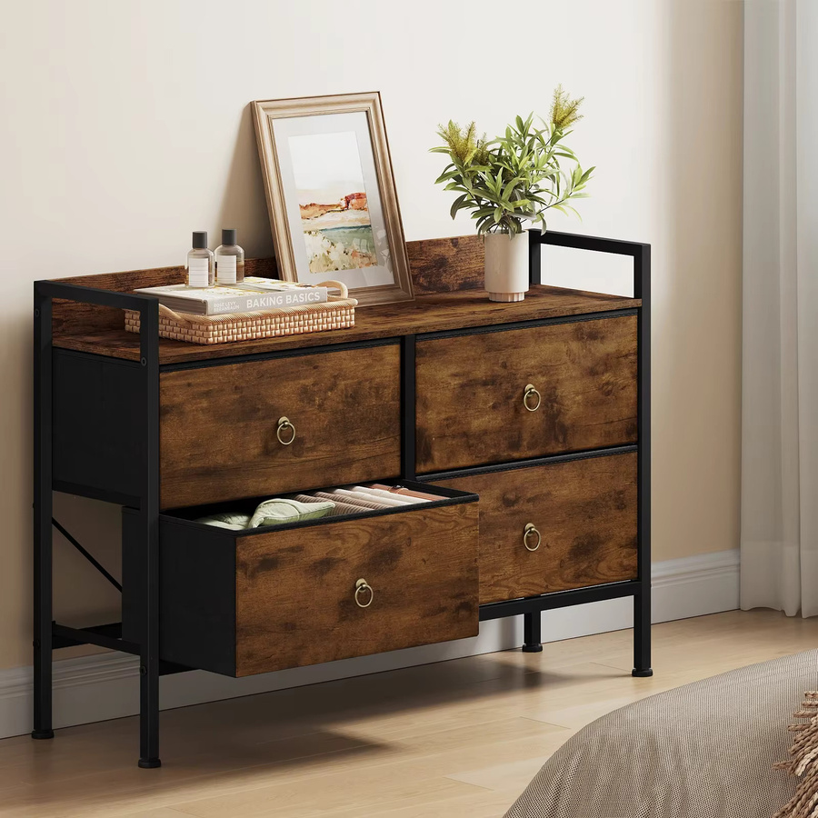 WOLTU Kommode in Vintage-Braun mit 4 Stoffschubladen für Schlafzimmer und Wohnzimmer - Bild 2